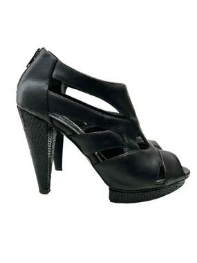 Expression Chunky Platform Caged High Heel Y2K Shoes Black Faux Leather Size 7